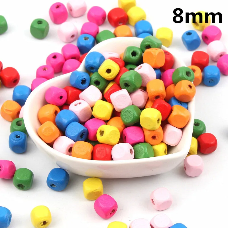 

8/10mm Multicolor Natural Wooden Beads 50pcs Square Spacer Wood Beads For Diy Necklace Bracelet Jewelry Making