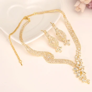 

Fashion full Crystal Wedding Bridal Jewelry Sets gold Color Rhinestone Wedding Jewelry Necklace Sets for Women girls party gift