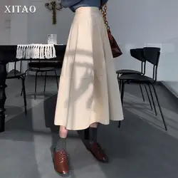 [XITAO] Корейская мода новая женская 2019 весна лето трапециевидная повседневная юбка женская Свободная однотонная длинная юбка до середины