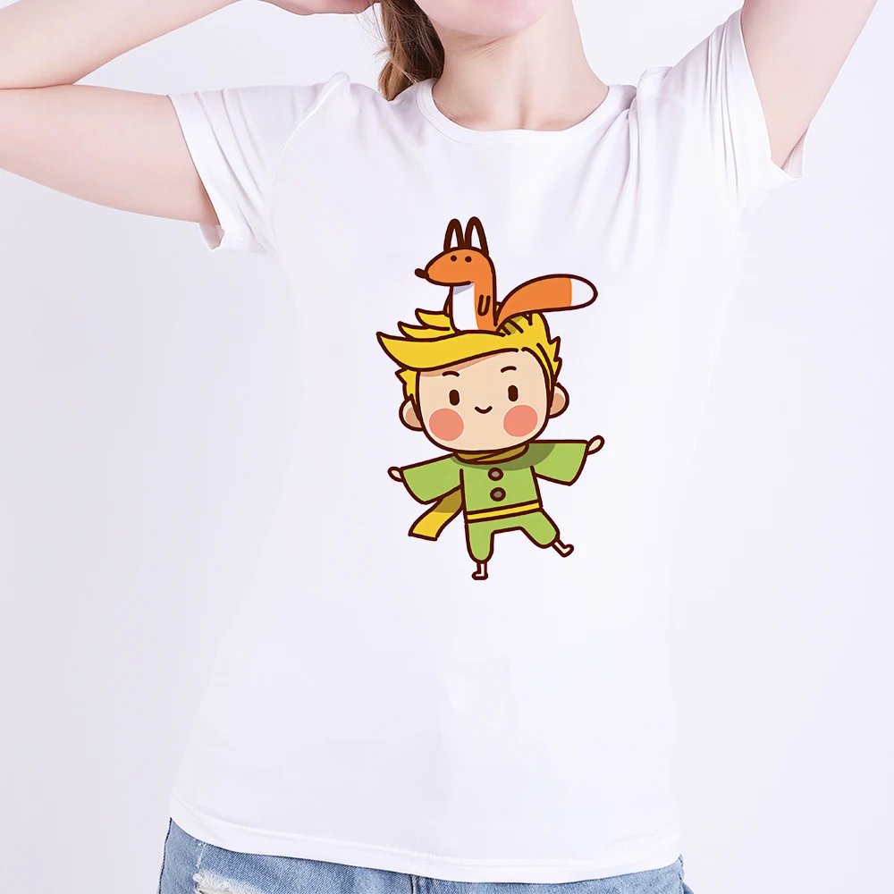 Франция аниме Маленький принц лиса футболка модал женская летняя белая футболка модная женская футболка Повседневная Милая мультяшная уличная