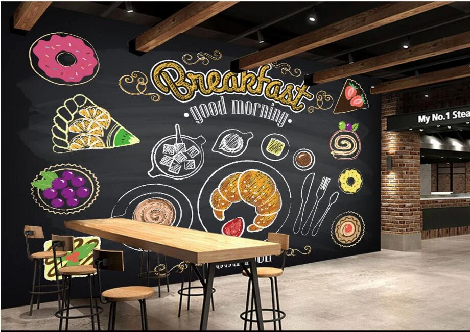 カスタムレストラン壁紙 手描きのコーヒー朝食パン 3dの壁画カフェレストラン背景壁塩ビ壁紙 3d Mural Restaurant Wallpapercustom Wallpaper Aliexpress