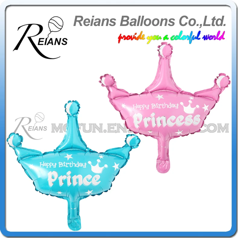 

10pcs/lot Cute Pink Blue Princess Prince Crown Foil Balloon for Baby Shower Kids Birthday Party Decoration Baby 1st Layout