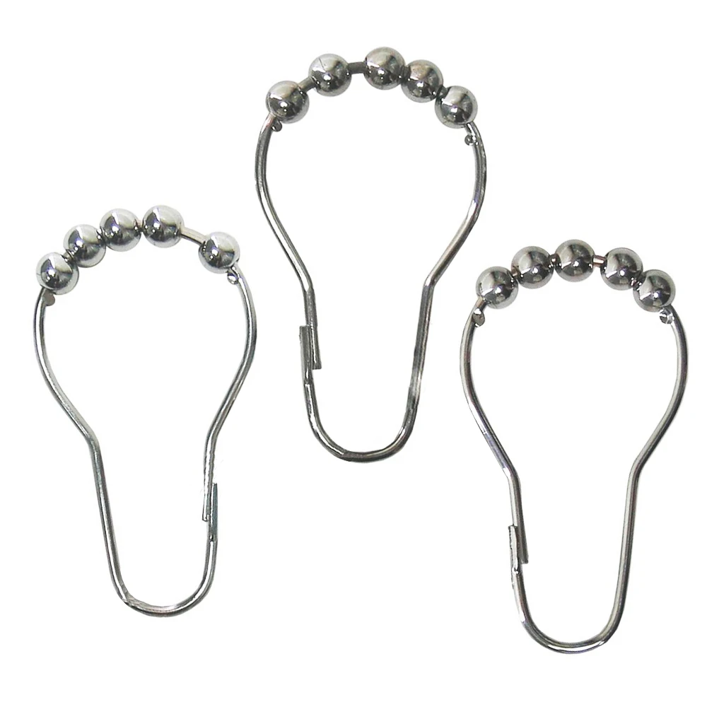 

New Polished Chrome Rolling Shower Curtain Rings - Set of 12 Heavy Duty Hooks