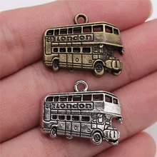 Colgante de 25x20mm de 8 piezas, colgantes con dijes para autobús de Londres, para hacer joyas, colgantes de Color plata antiguo para autobús de Londres