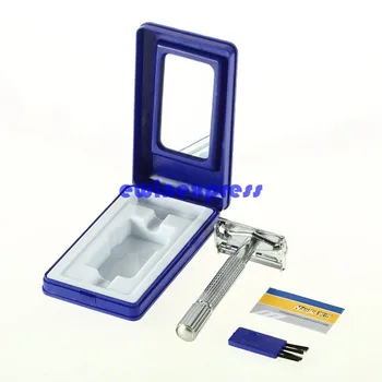 

2Sets Classic Traditional Safety Double Edge Men's Manual Blade Shaver Shaving Hair Razor With Mirror for Male Father Grandpa