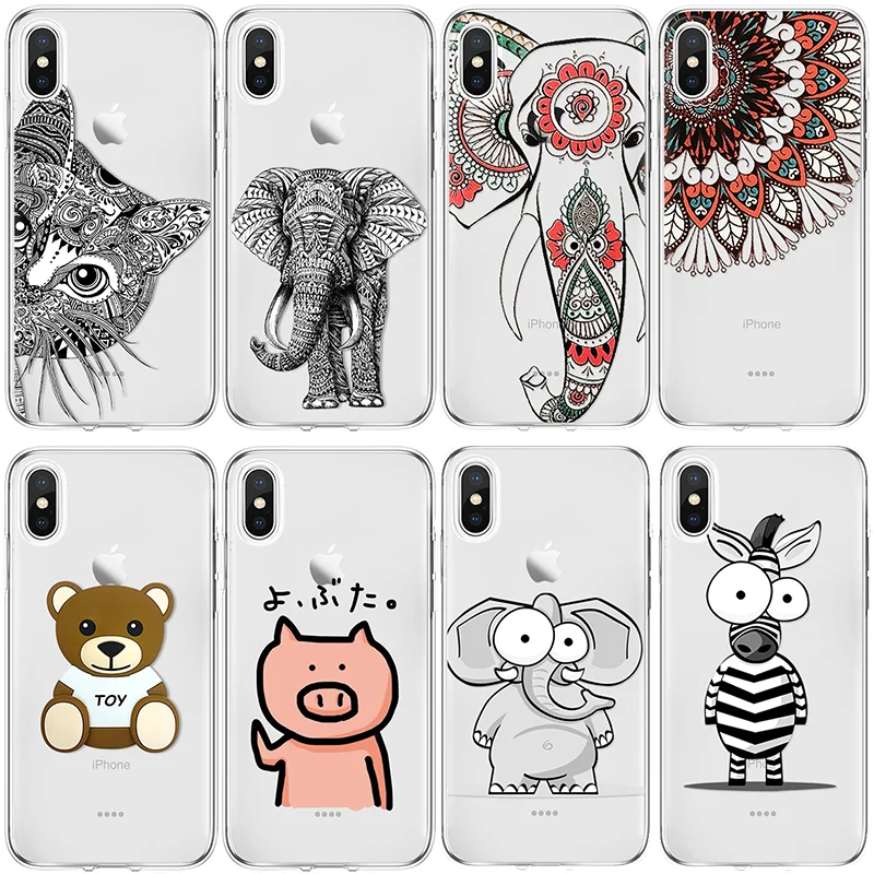 

For Funda iPhone Xs Max XR 5 SE 6 S 7 8 Plus X For Coque Xiaomi Redmi S2 4A Mi A1 5X Note 3 4 4X 5Pro 5A TPU Elephant Zebra Case