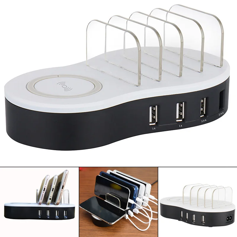 Wireless Charging Station 4 Port USB Charger for iPhone iPad Android