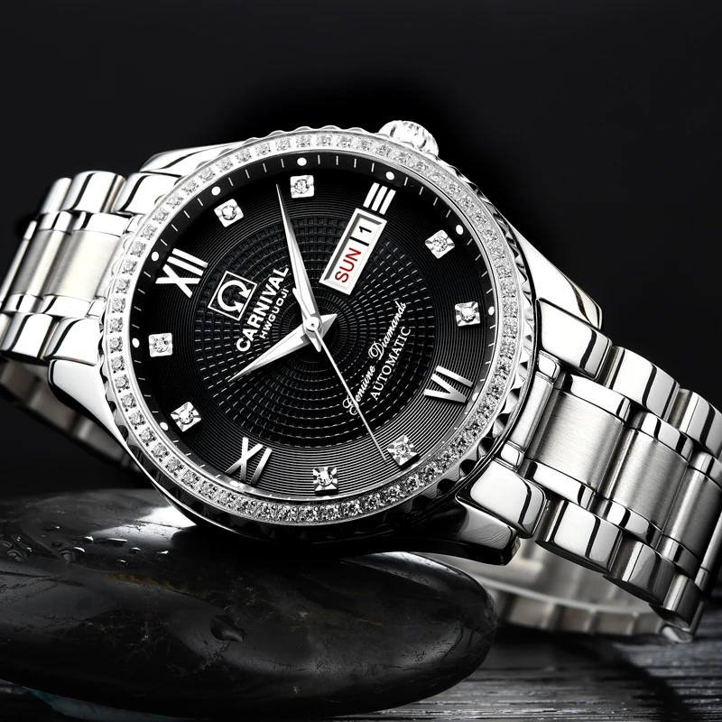 

Luxury Carnival Automatic Mechanical Watch Men Diamond Sapphire Waterproof LuminousCalendar Male Wristwatch Stainless steel