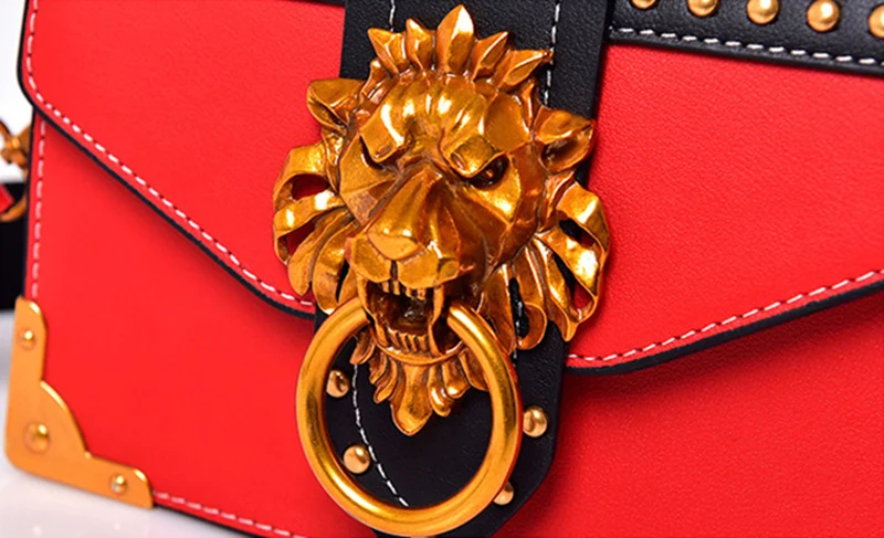 Fashion Women Handbag Lion Head Lock Small Square Pack Crossbody Shoulder Feamle Tote Bags Ladies Casual Rivet Wallet SS0419 (12)