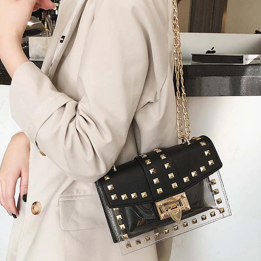أكياس للمرأة 2019 جديد أزياء برشام قطري حزمة شفافة حقيبة كتف سلسلة حقيبة عارضة Crossbody أكياس بولسا الأنثوية