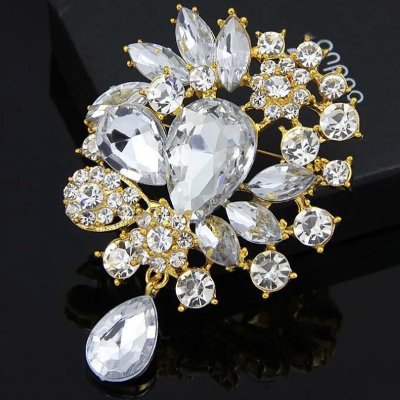 3.2 Inch Large Brooch Big Waterdrop Crystal Pendent Brooch Wedding