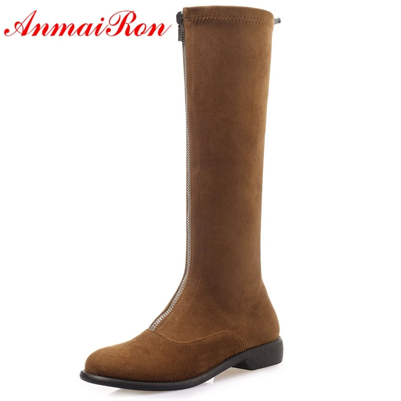 Женские зимние сапоги до колена AnmaiRon из искусственной замши с круглым носком