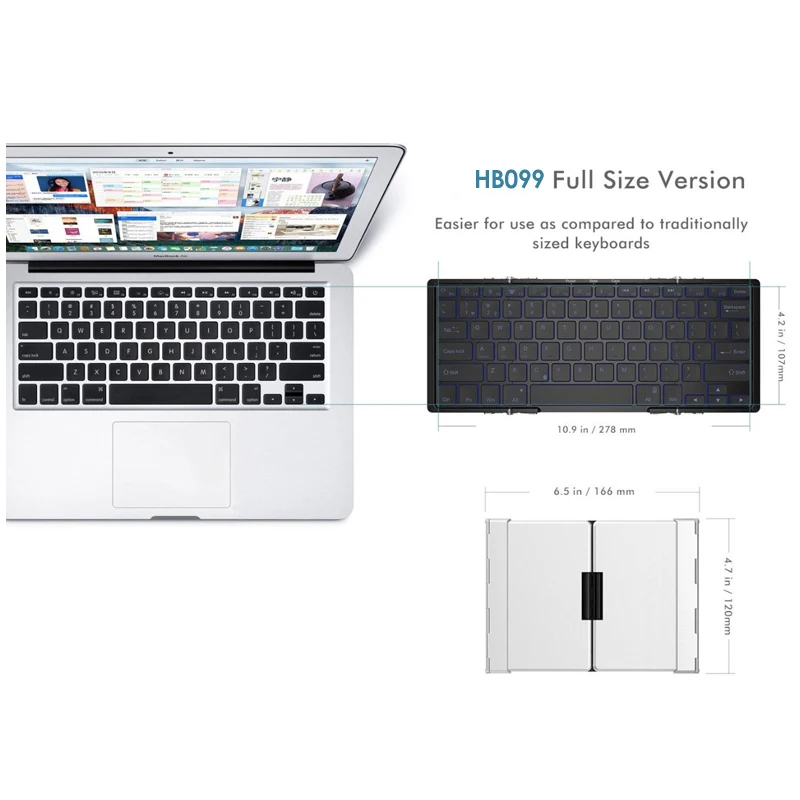  B.O.W Wireless Foldable keyboard with 3-Color Backlight Full size Tri-folding bluetooth keyboard fo