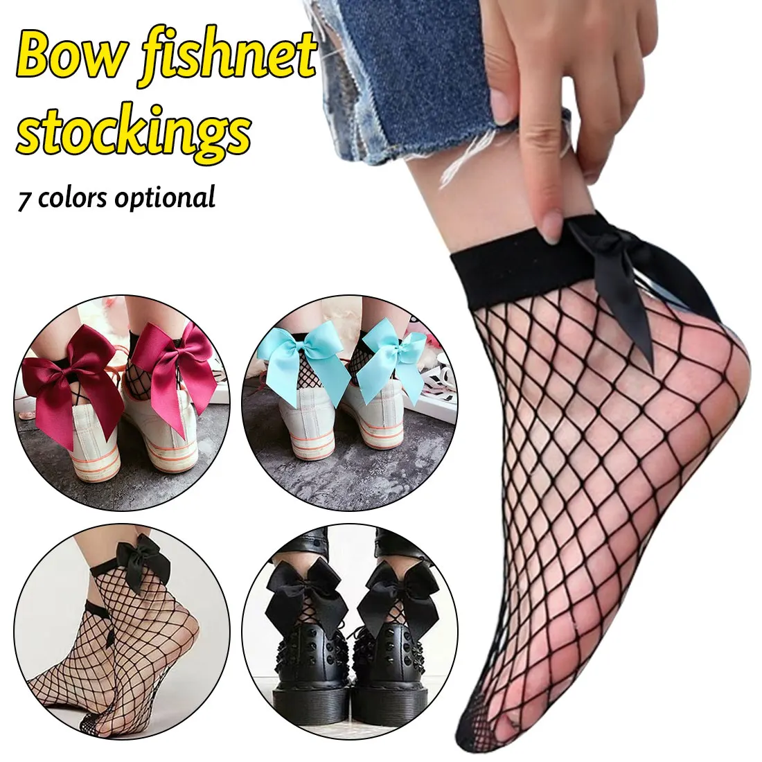 

Hot High Quality casual Women Ruffle Fishnet Ankle High Mesh Lace Fish Net Short Socks Thin Design Solid New Bow Socks Net