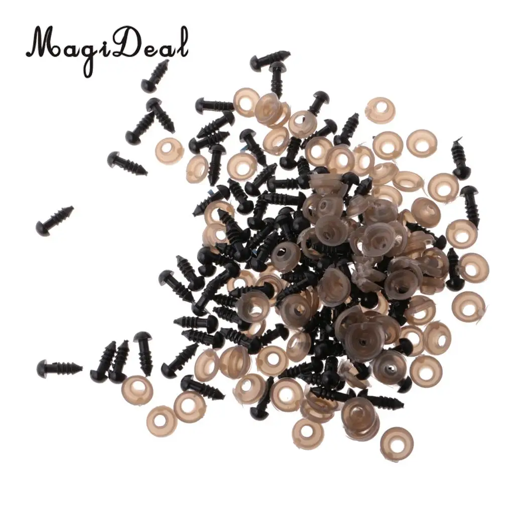 100Pcs 6mm 8mm Soild Black Plastic Safety Eyes with Washers for Making Bear Doll Animal Toy DIY Crafts