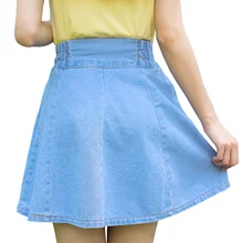 Harajuku Джинсовые юбки для Для женщин летние Высокая Талия Мини-юбки Винтаж хлопок S-XL синяя школьная для девочек женские мини-юбки#504