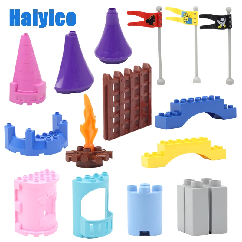 Classique grand château blocs de construction accessoires compatibles avec Duplo briques princesse jouet forteresse torche drapeau tour pont cadeau
