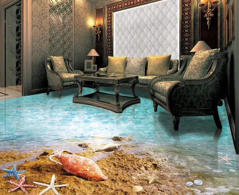 

3d floor custom living room 3d floor wallpaper self adhesive wallpaper Beach starfish shells vinyl flooring