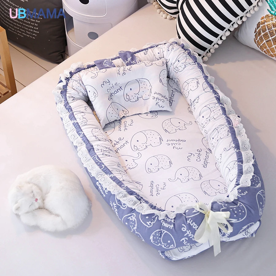 Dorminhoco do Bebê Recém-nascidos de Algodão Rendas de Alta Viagem Simples Lindo Travesseiro Dobrável Portátil Stripde Qualidade Sólida Berço Cama Macia 10 High Quality Mamãe e Bebê