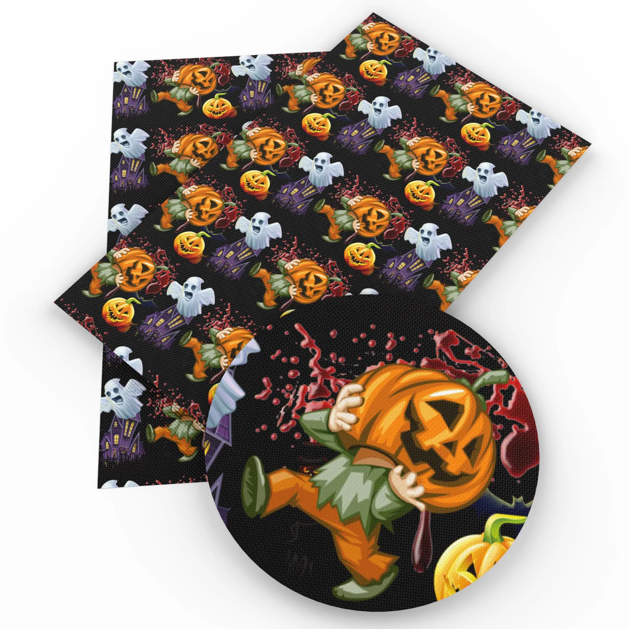 

David accessories 20*34cm Halloween Pumpkin Artificial Synthetic Leather Holiday DIY Sewing Fabric Garment Knotbow Bags,1Yc4564