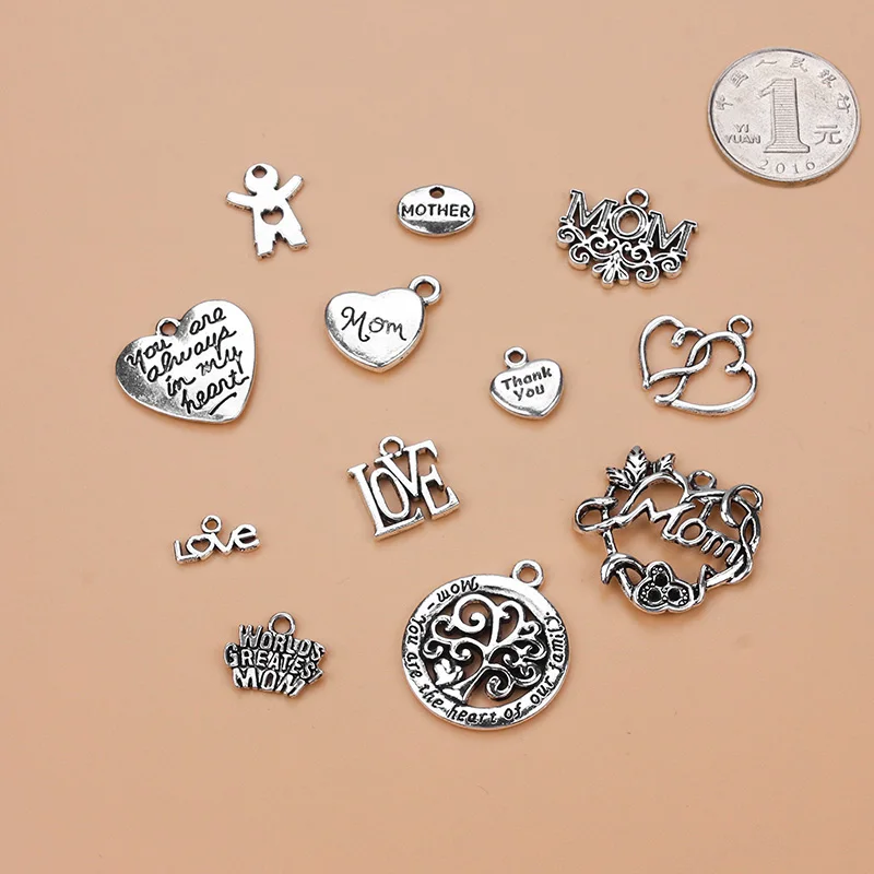 24 типа смешанных антикварных Серебряных европейских браслетов, Очаровательные Подвески для изготовления ювелирных изделий, самодельные Подвески ручной работы