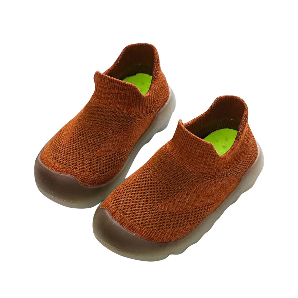 Трикотажная обувь для мальчиков и девочек; милая детская теннисная обувь в полоску для малышей; вязаная дышащая сетчатая обувь для маленьких детей