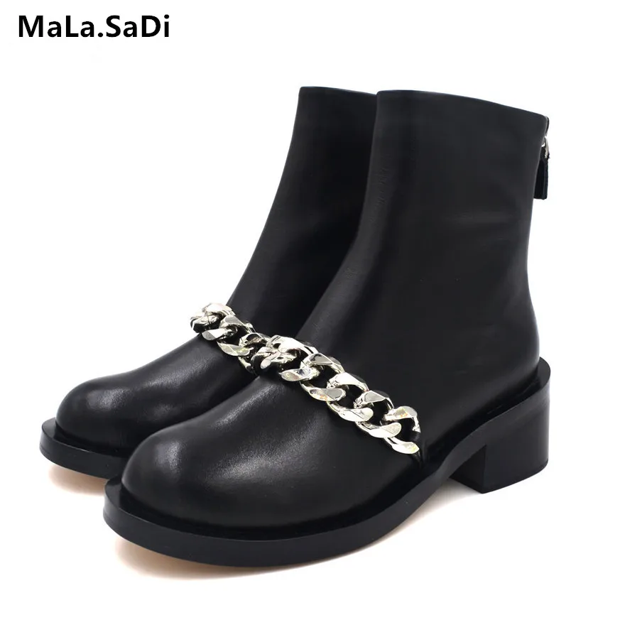 JAWAKYE-Round-Toe-Silver-Chains-Studded-Ankle-Boots-Women-Flat-Heel-Genuine-leather-Winter-Shoes-Motocycle