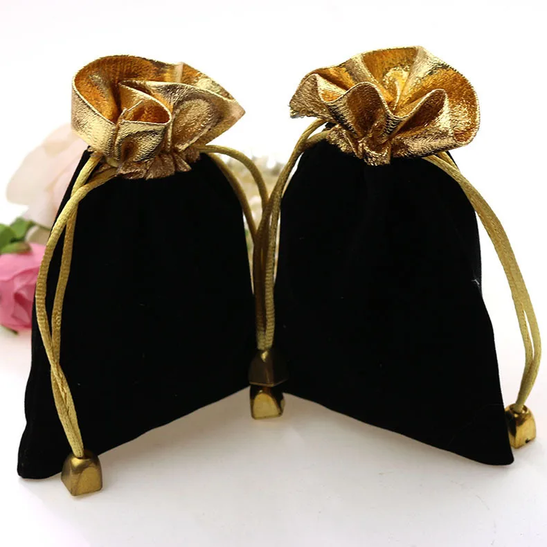 

9*12cm 50pcs Phnom Penh Black Jewelry Velvet Bags For Packing Gifts Handmade Diy Women Jewellery Pouches Flannel Bag Drawstring