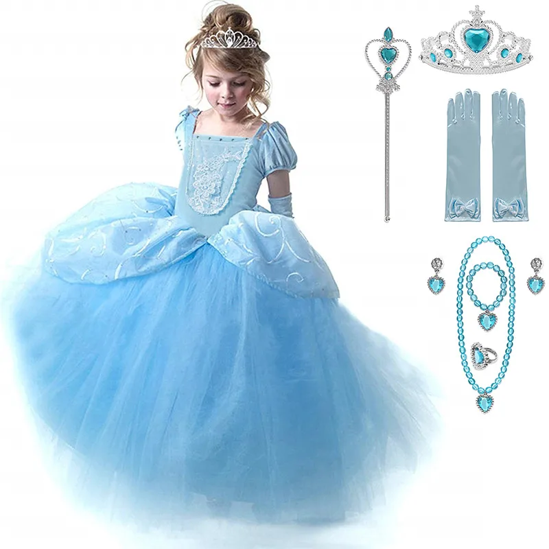 Cinderella Set 3 Маскарадный костюм Золушки для девочек на День рождения; нарядное платье принцессы с перчатками; детское платье-пачка в стиле Золушки на Хэллоуин - Цвет: Cinderella Set 3