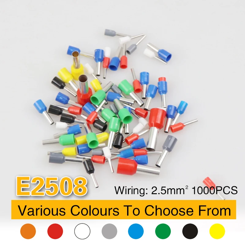 

1000PCS E2508 Wire Crimp Connector Terminator Conector Eletrico Terminais Tubular Connector Terminale Cable Terminales Set