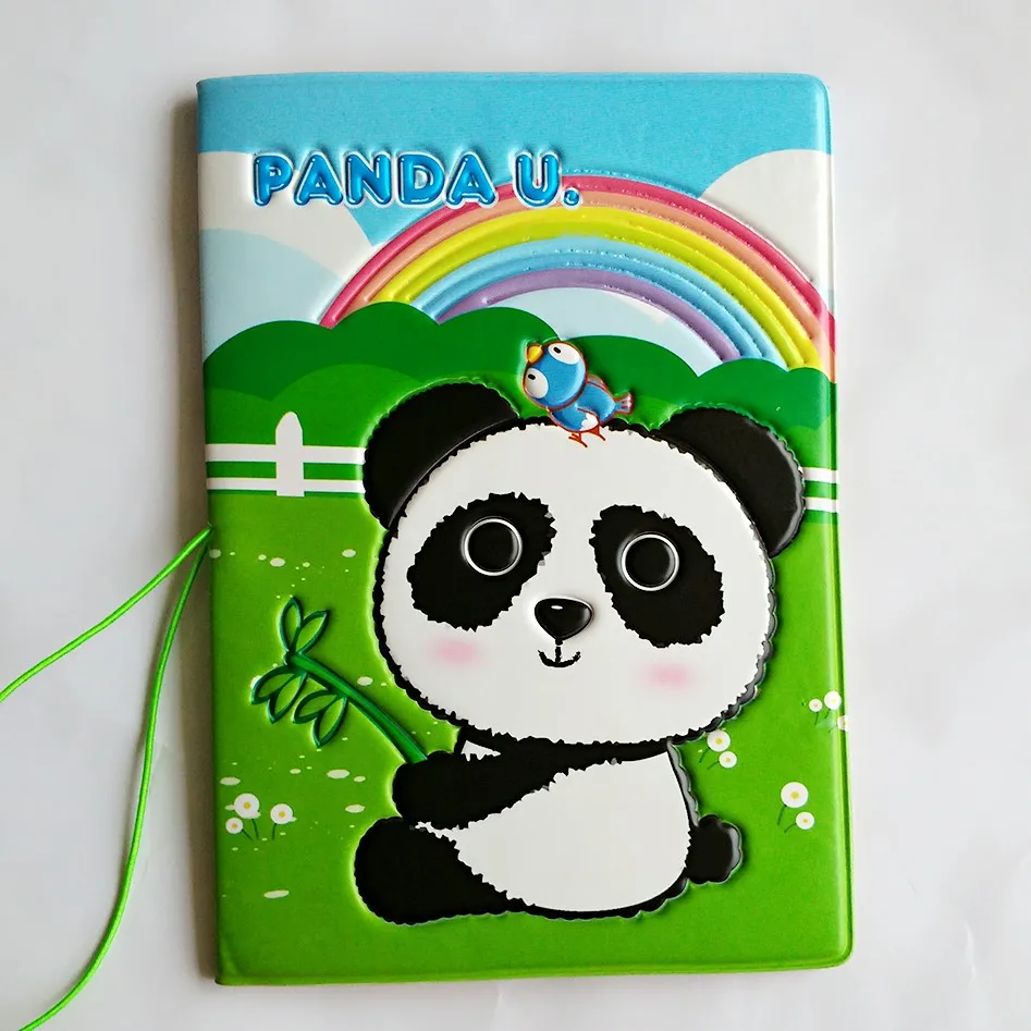 

The Rainbow on the grass under the pandas eat bamboo Passport Holder,Green PVC Leather Travel Passport Cover 3D Design 14*10CM