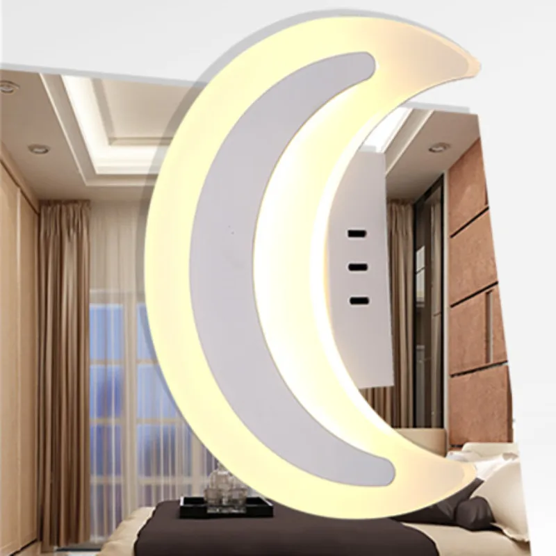 12W Moon Shape LED Indoor Wall Lamps bedside lamp modern living room corridor hallway stairs lights Pathway Sconce Lighting