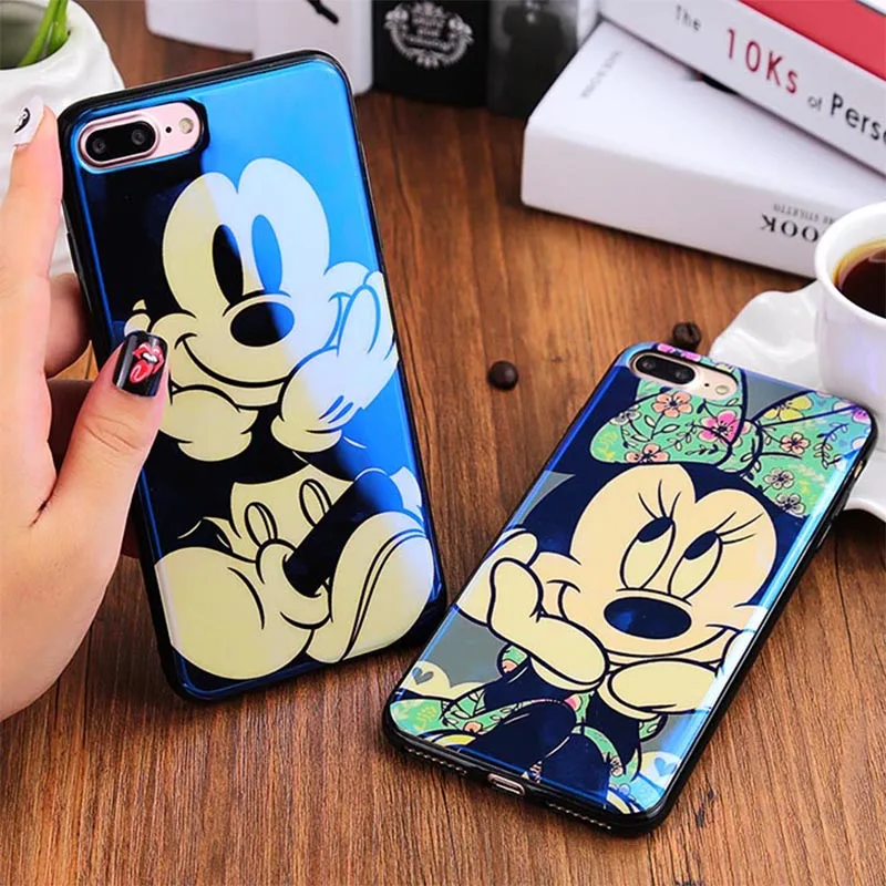 

RHOADA Blue Light 3D Cartoon Mickey Minnie Mouse Soft TPU Back Phone Cases For iphone 6 6S Plus iphone 7 Couqe Shockproof Cover