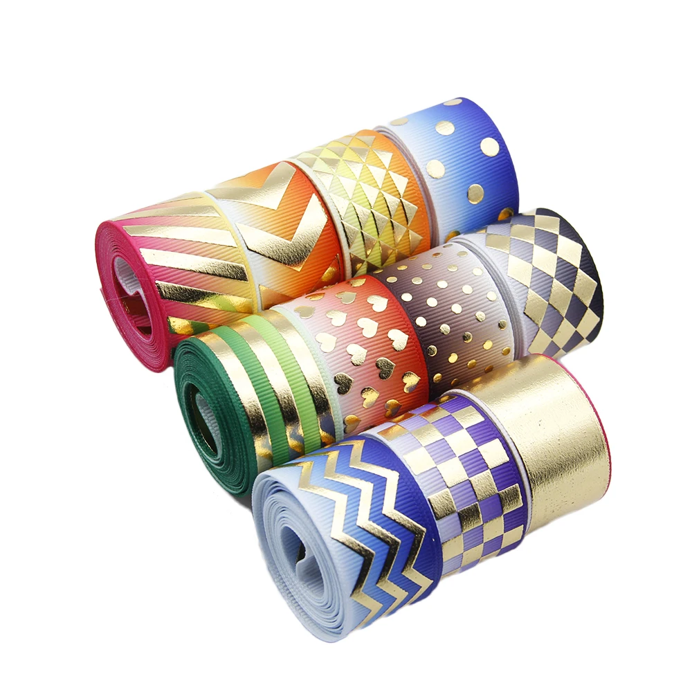 

11rolls/Set 25mm Gold Foil Dot Printed Grosgrain Ribbon Fabric for Party Gift Wrapping DIY Sewing Accessories 5yard/Roll,1Yc6173