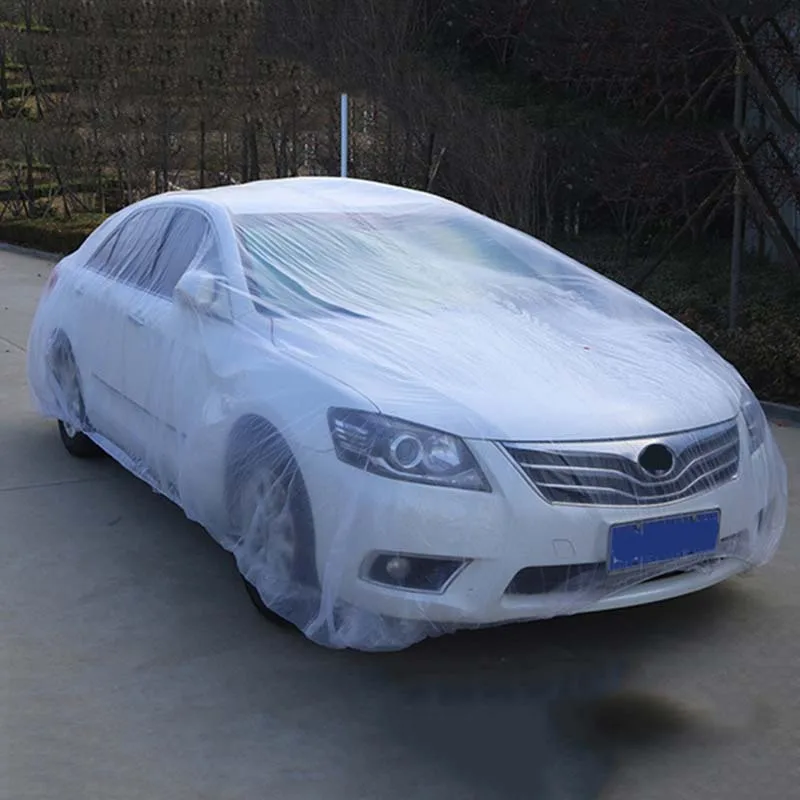 Clear Plastic Temporary Universal Disposable Car Cover Rain Dust Garage Cover