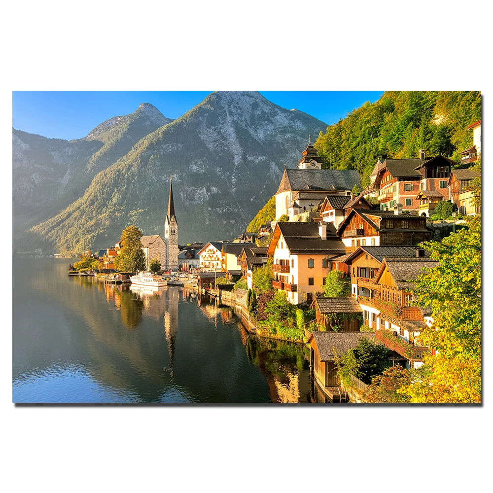 Hallstatter Австрия Пейзаж Плакат без рамки холст картина настенные художественные