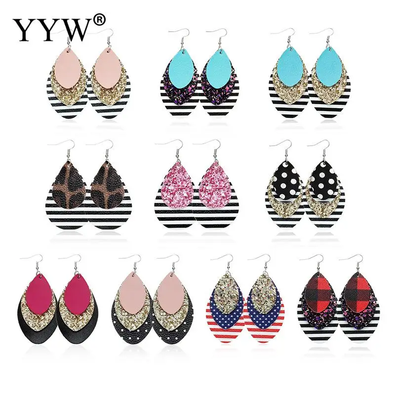 

15Pairs/Lot Multiple Kinds Women Earrings Drop Dangle Polka Dot Leopard Striped Mixed Colors Waterdrop Friends Birthday Gifts