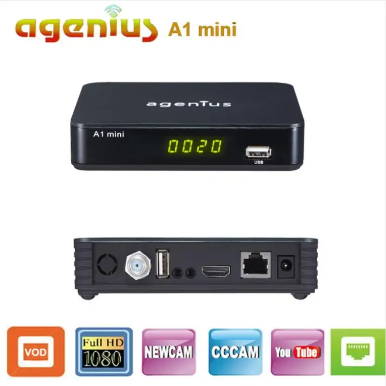 Agenius A1 мини спутниковый ТВ приемник Поддержка USB Wifi VOD YOUTUBE CCCAM Vu Biss ключ PVR tv Box DVB-S2 ДЕШИФРАТОР спутникового телевидения