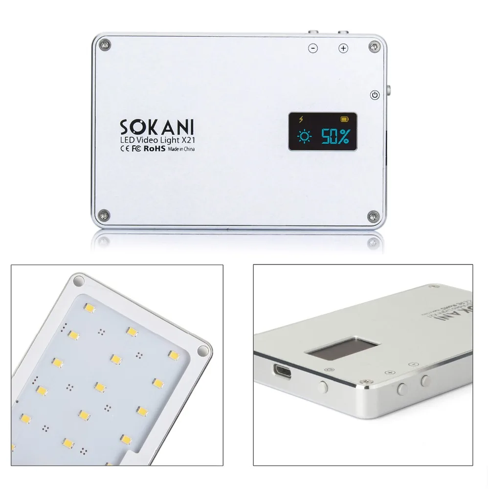 SOKANI X21 LED On Camera Video Light Карманный OLED экран дневного света Встроенный аккумулятор 1600