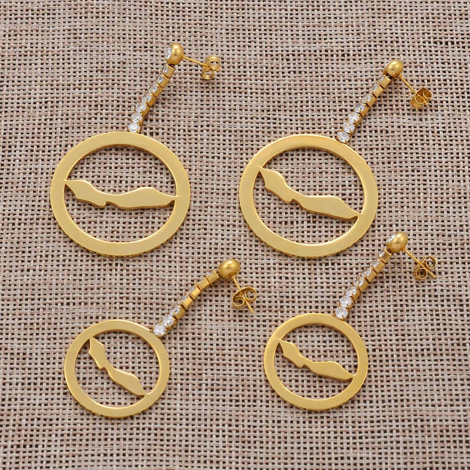 

Anniyo Gold Color and Stainless Steel Base Curacao Map Earrings With Stone for Women Girls Jewelry Maps Gifts #111121