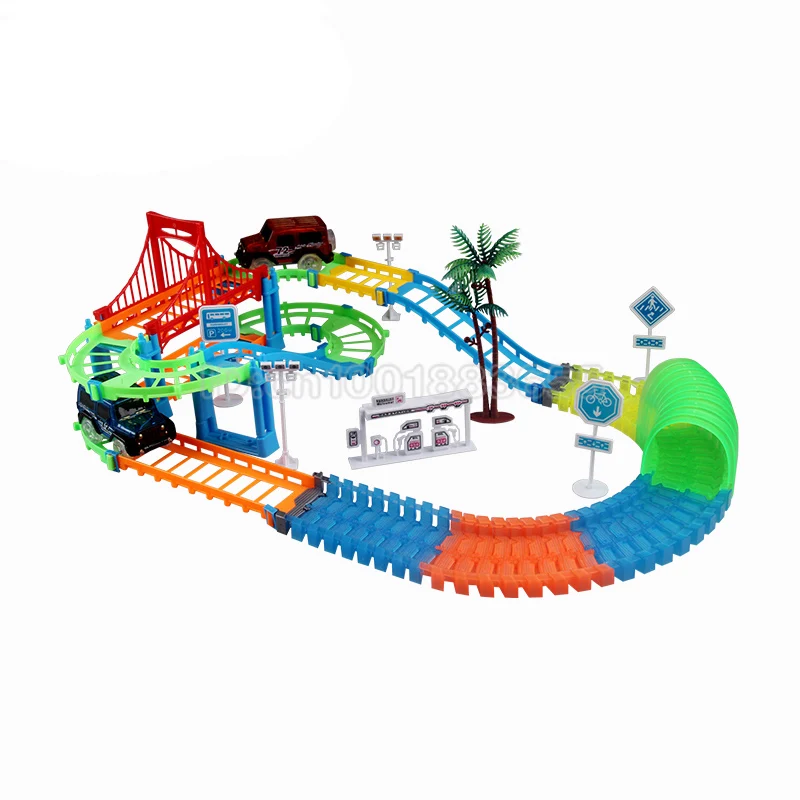 New type Track car toys led lights track 2 in1 free transform assembling interactive puzzle learning luminous track for children