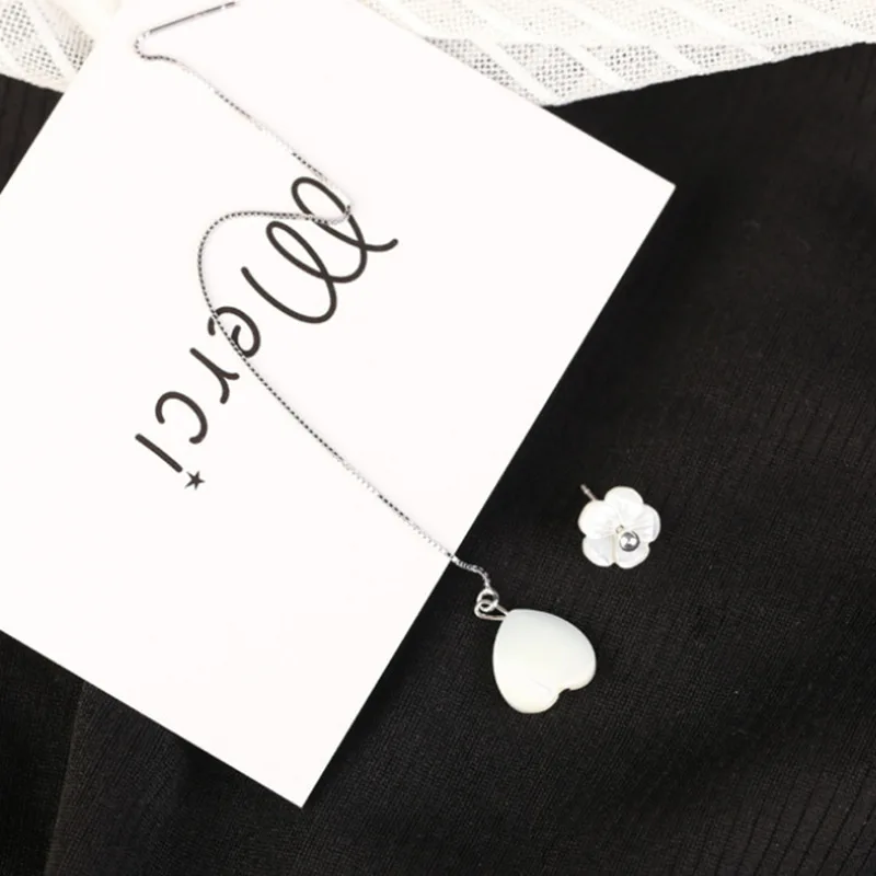 

Asymmetric Shell Flower Heart Petals 925 Sterling Silver Dangling Earrings