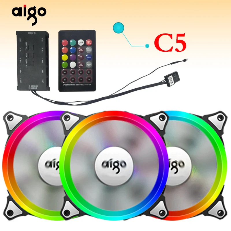 Aigo aura sync c3/c5 чехол для компьютера pc вентилятор Радиатор Вентилятор rgb Регулировка led 120 мм охладитель охлаждения тихий вентилятор беспроводной пульт дистанционного управления