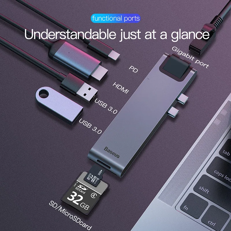Концентратор Baseus с двумя портами USB 3 0 для Macbook Pro C концентратор HDMI 4K TF SD кардридер