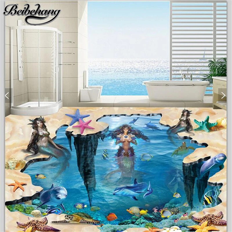 3d напольные 3d-плитки beibehang для рисования пляжа русалки подводного мира
