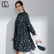 2018 New Spring Autumn Women's Chiffon Pleated Floral Print Dresses Loose Casual Ladies Plus Size Dress Female Elegant Dresses