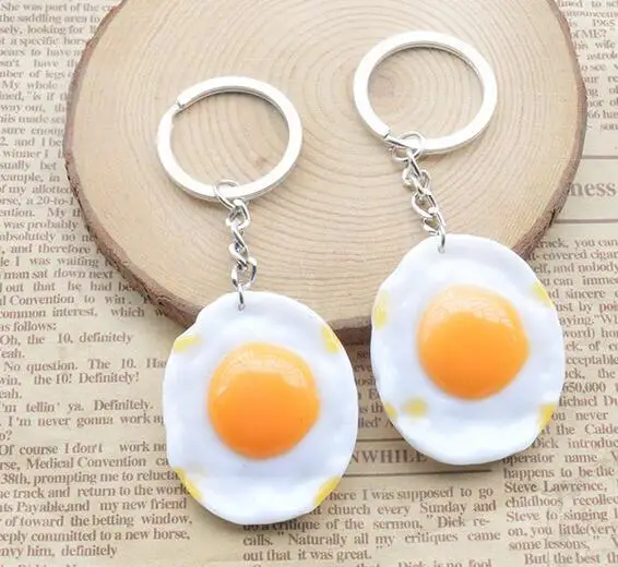 

100pcs/lot fedex fast creative style woman man resin fried egg keychain simulated egg key ring