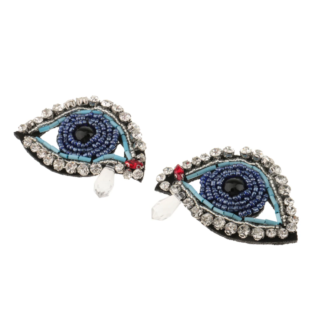 3Pcs Rhinestone Beaded Skull Eyes Patch for Clothing Sewing on Beading Applique Jackets Shoes Bags DIY Apparel Decoration