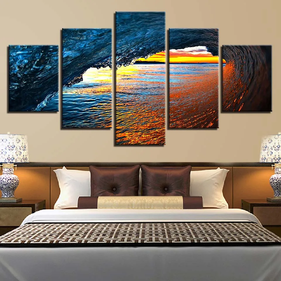 Wall Art Home Decoration Posters Pictures 5 Panel Sea Wave Seaview Living Room HD Printed Modern Painting On Canvas Frame