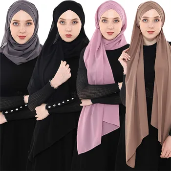 

2019 Trendy Soft Chiffon Muslim Headscarf For Women Shawl Wrap Inner Hijab Under Scarf femme musulman Islam Turban Ready To Wear